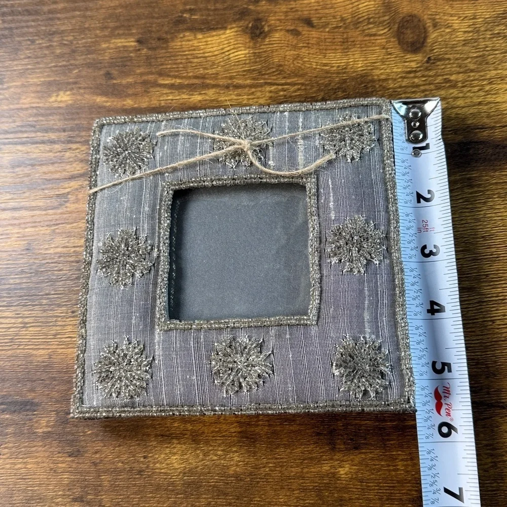 Elegant Gray Rustic Photo Frame with Floral Accents